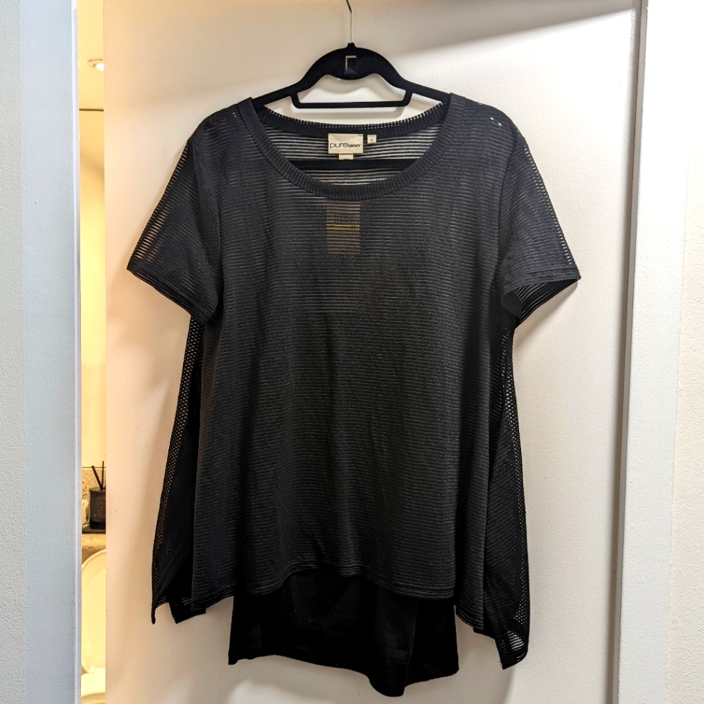 BNWT Pure DKNY Layered 2 in 1 Shirt w/ Sheer Striped Tee & Tank - Sz M